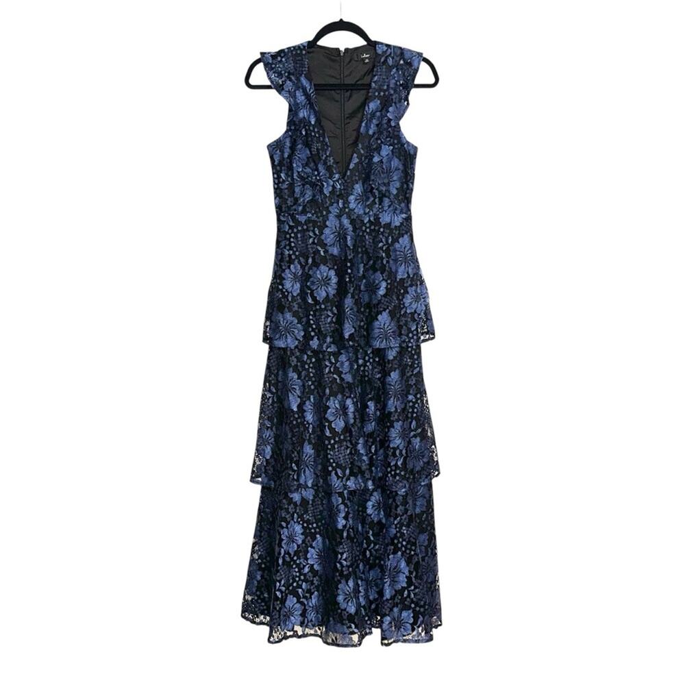 Lulu's Molinetto Black and Blue Floral Lace Tiered Sleeveless Maxi Dress XS - Picture 3 of 9